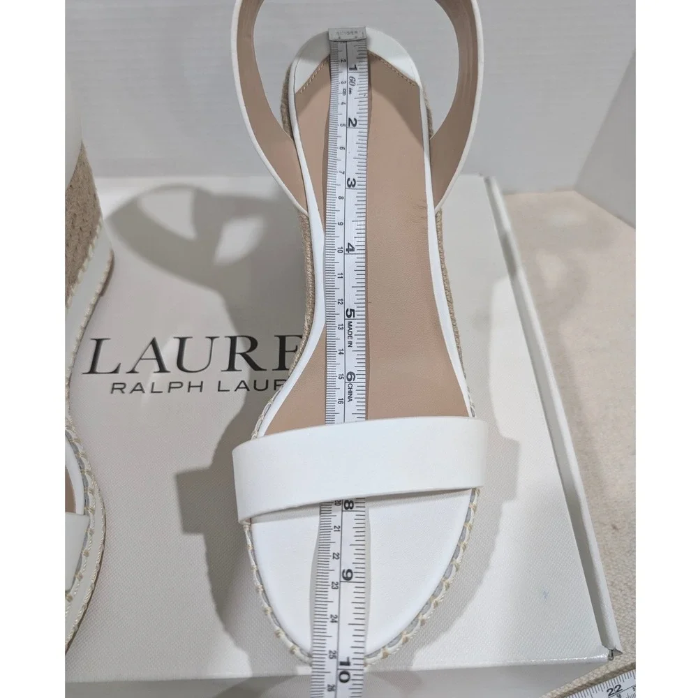 Lauren Ralph Lauren Hilarie White Leather Espadrille‎ Wedge Sandals 9B MSRP $155